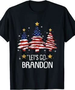 Merry Christmas Let's Go Brandon US Flag Three Pine Trees Classic Shirt