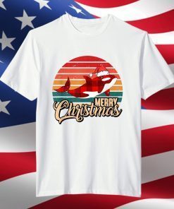 Merry Christmas Retro Vintage Plaid Orca with Christmas Hat T-Shirt