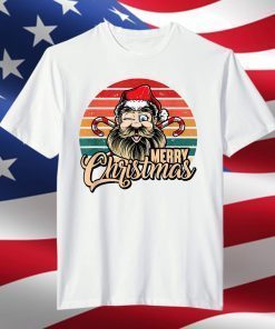 Merry Christmas Retro Vintage Santa Head Candy Cane T-Shirt