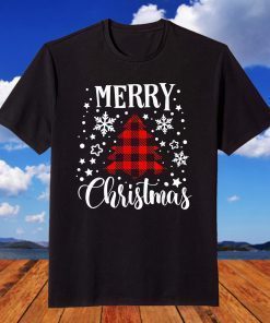 Merry Christmas Snowflake Red Buffalo Plaid Tree Pajama Xmas T-Shirt