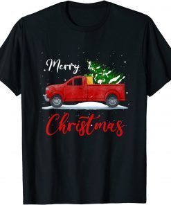 Merry Christmas Truck Red With Tree Xmas Pajama Gift Shirt