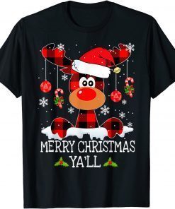 Merry Christmas Ya'll Buffalo Red Plaid Reindeer Santa Hat Limited Shirt