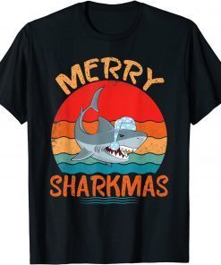 Merry Sharkmas Shark Santa Ugly Christmas Lights Gift Shirt