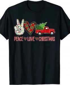Peace Sign Love Buffalo Plaid Truck Christmas Tree Leopard 2021 T-Shirt