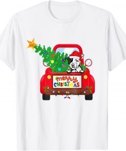 Pit Bull Dog Riding Red Truck Christmas Pajama T-Shirt