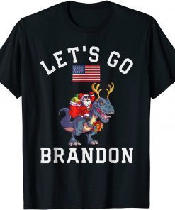 Santa Claus Riding Dinosaurs Let’s Go Brandon Christmas Gift Shirt