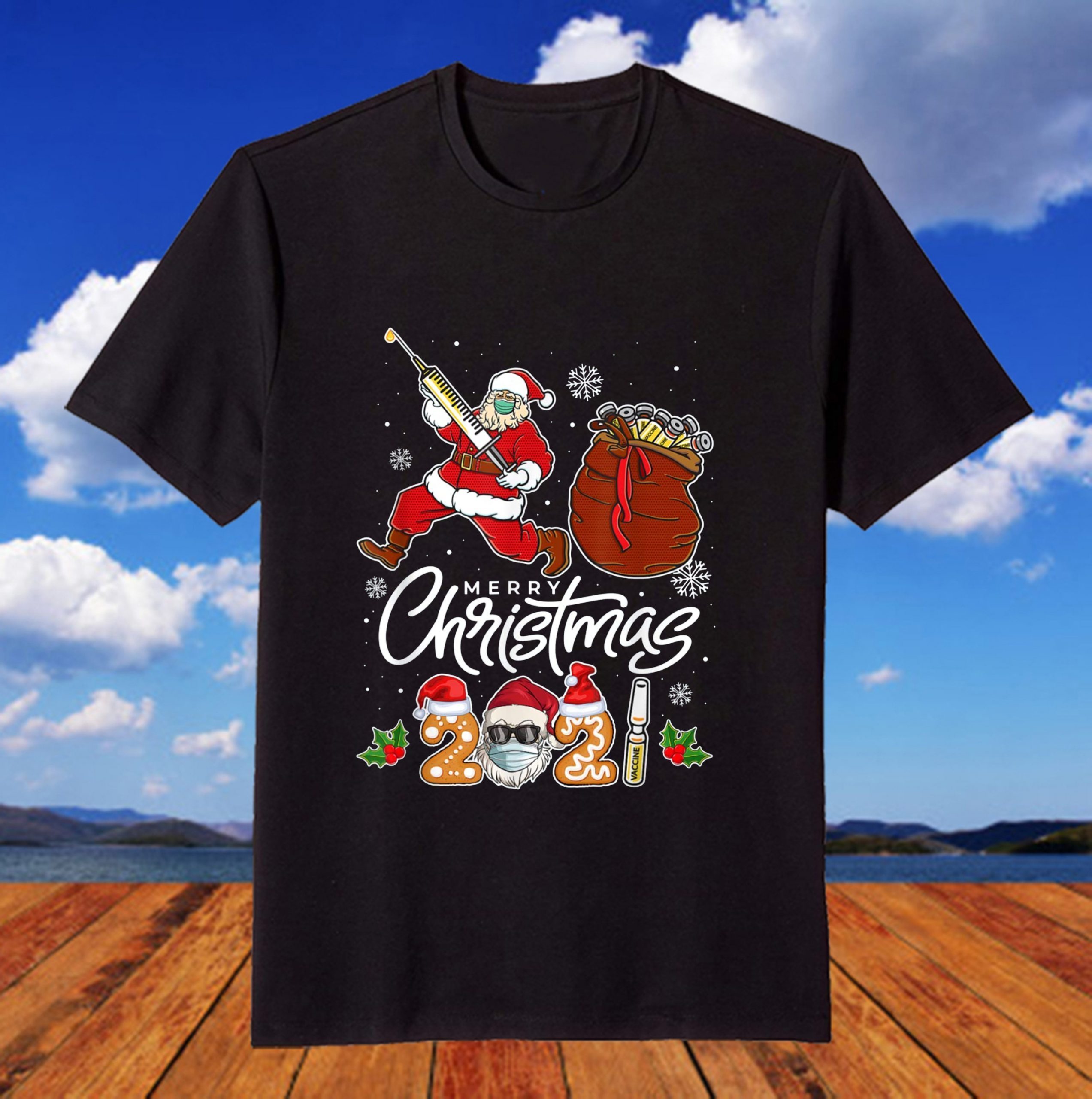 Santa Claus Vaccinated Xmas Lights Merry Christmas 2021 T-Shirt Santa Claus Vaccinated Xmas Lights Merry Christmas 2021 T-Shirt