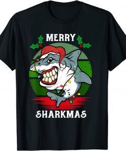 Santa Hat Shark Merry Sharkmas Christmas PJ ajama Gift Shirt