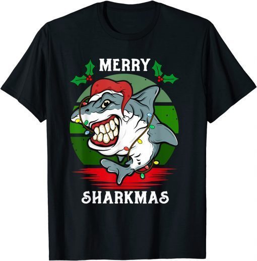 Santa Hat Shark Merry Sharkmas Christmas PJ ajama Gift Shirt