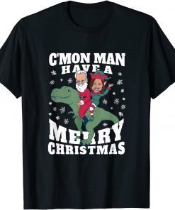 Santa Joe Biden Elf Kamala Harris Dinosaur Christmas Limited Shirt