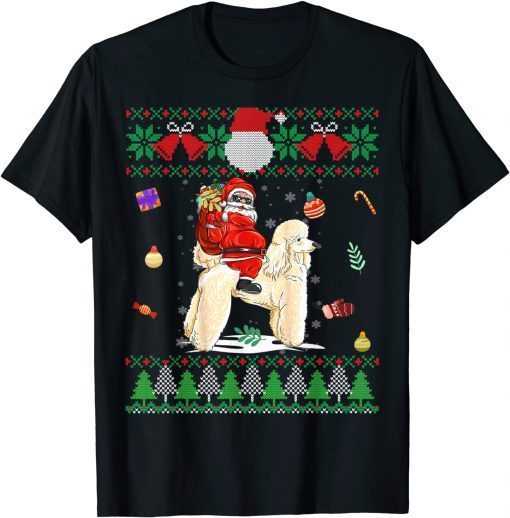 Santa Riding Poodle Reindeer Christmas Ugly Gift Shirt