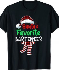 Santa's Favorite Bartender Christmas Santa Red Plaid Xmas T-Shirt