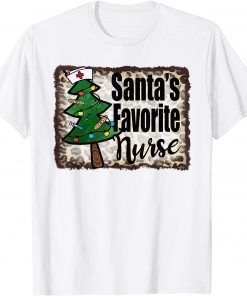 Santa’s Favorite Nurse Tree Christmas Nursing Leopard T-Shirt