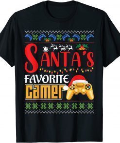 Santa's Favorite Video Game Christmas Pajama Santa Hat Light Unisex Shirt
