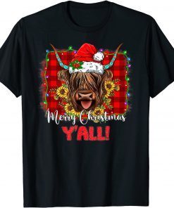 Scottish Hairy Cow Mom Heifer Merry Christmas Y'all Xmas T-Shirt