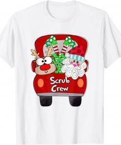 Scrub Crew Merry Christmas Red Car Santa Gift Shirt