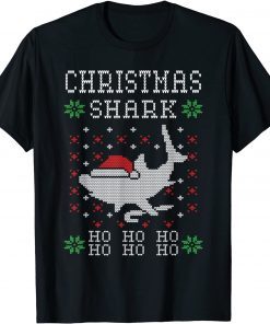 Shark Santa Shark Hat Lights Christmas Xmas T-Shirt