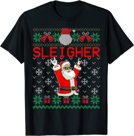 Sleigher Heavy Metal Music Hail Santa Ugly Christmas Sweater T-Shirt