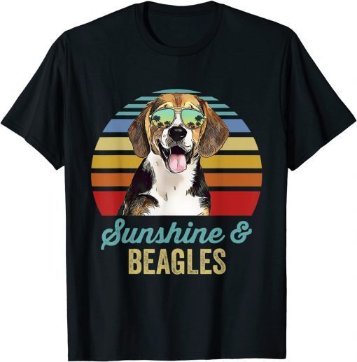 Sunshine Beagles Dog Retro Sunset Beach Vibe T-Shirt