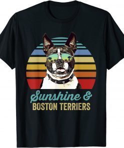 Sunshine Boston Terriers Dog Retro Sunset Beach Vibe T-Shirt