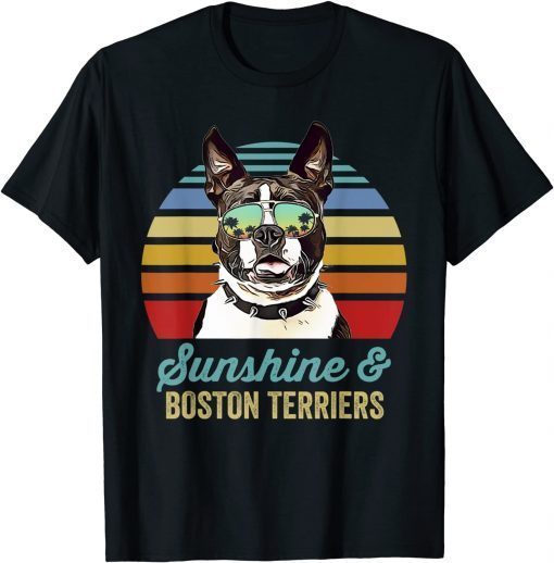 Sunshine Boston Terriers Dog Retro Sunset Beach Vibe T-Shirt