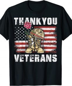 Thank You Veterans Combat Boots Poppy Flower Veteran Day Gift Shirt