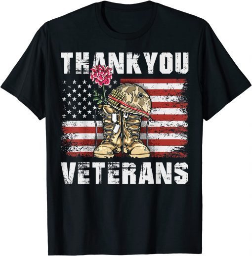 Thank You Veterans Combat Boots Poppy Flower Veteran Day Gift Shirt