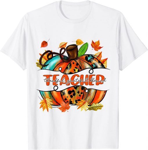 Thankful Grateful Blessed Plaid Leopard Pumpkin Thanksgiving 2021 T-Shirt