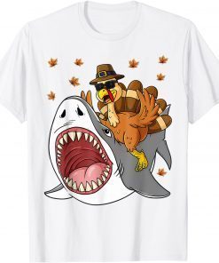 Thanksgiving Turkey Riding Shark Gift T-Shirt