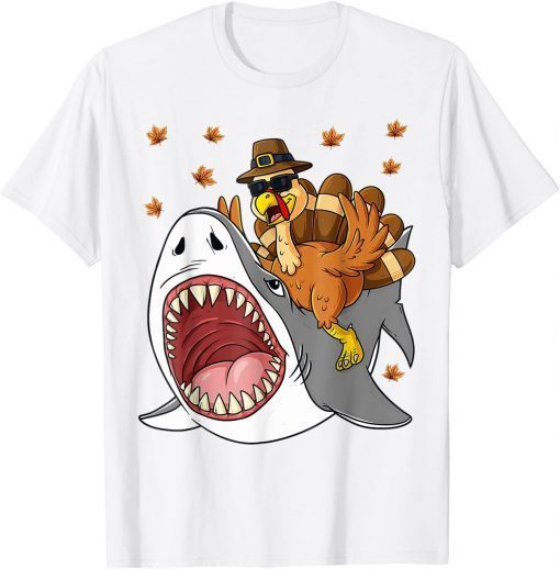 Thanksgiving Turkey Riding Shark Gift T-Shirt