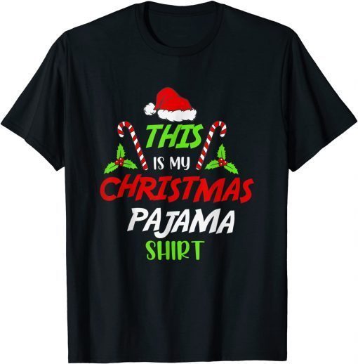 This Is My Christmas Pajama Santa Hat Xmas Lights 2021 Gift Shirt