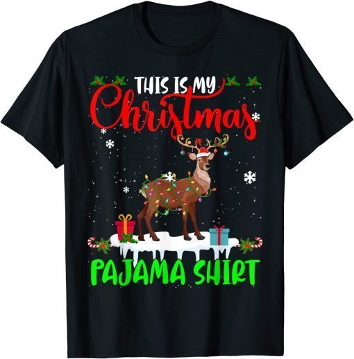 This Is My Christmas Pajama Santa Xmas Lights Deer Gift Shirt