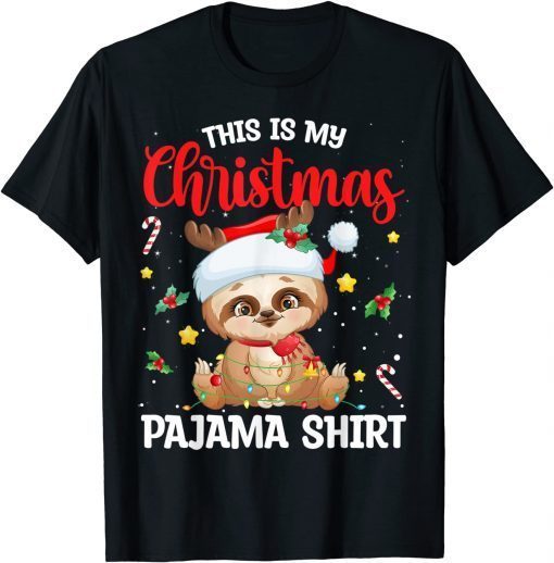 This Is My Christmas Pajama Shirt Sloth Santa Hat Limited Shirt