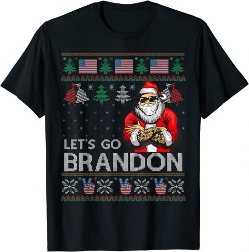Ugly Christmas Sweater Brandon American Flag Let's Go Santa Gift Shirt