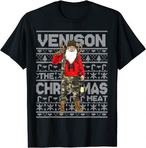 Venison The Christmas Meat Deer Hunter Santa Claus Hunting Gift T-Shirt