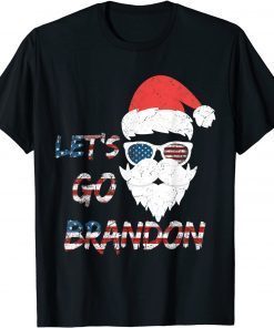 Vintage Let's Go Brandon Christmas Santa USA Flag T-Shirt