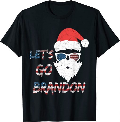 Vintage Let's Go Brandon Christmas Santa USA Flag T-Shirt