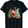 Vintage Santa Hugging a Reindeer Sweet Christmas Unisex Shirt
