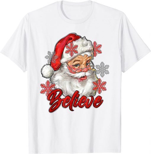 Vintage Snow And Santa Claus Merry Christmas Believe Christ Limited Shirt