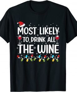 Wine Ugly Christmas Sweater Santa Hat Lights Xmas Pajama Gift T-Shirt