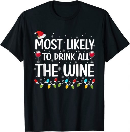 Wine Ugly Christmas Sweater Santa Hat Lights Xmas Pajama Gift T-Shirt