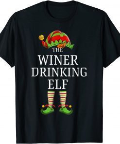 Winer Drinking Elf Matching Family Group Christmas Pajama Classic Shirt