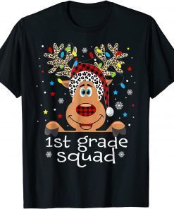 1st Grade Squad Plaid Reindeer Santa Hat Teacher Christmas Unisex Shirt