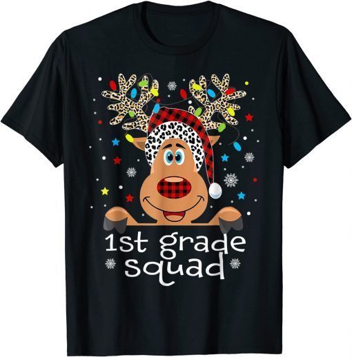 1st Grade Squad Plaid Reindeer Santa Hat Teacher Christmas Unisex Shirt