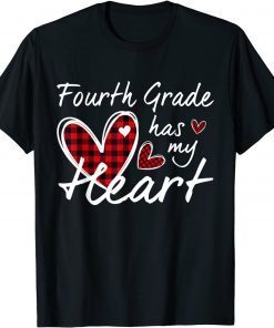 4th Fourth Grade Has My Heart Plaid Teacher Valentine’s Day Gift T-Shirt