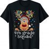 4th Grade Squad Plaid Reindeer Santa Hat Teacher Christmas Gift Shirt
