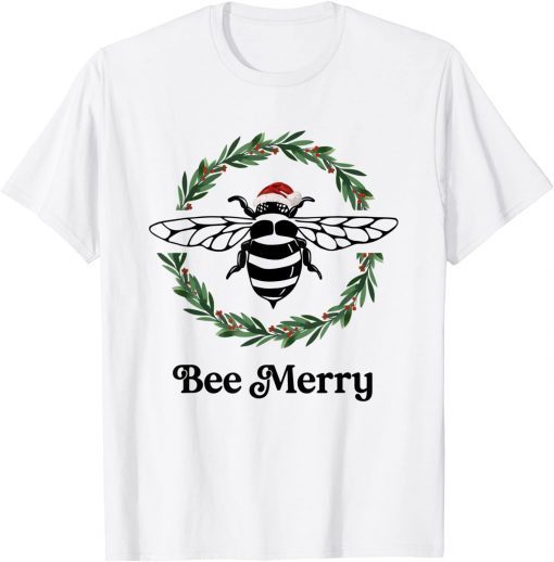 Bee Merry Christmas wreath bee Funny Xmas Santa Bumble Bee Limited Shirt