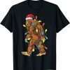 Bigfoot Santa Christmas Tree Lights Xmas Sasquatch T-Shirt