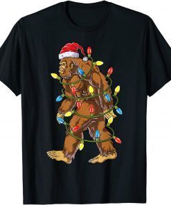 Bigfoot Santa Christmas Tree Lights Xmas Sasquatch T-Shirt