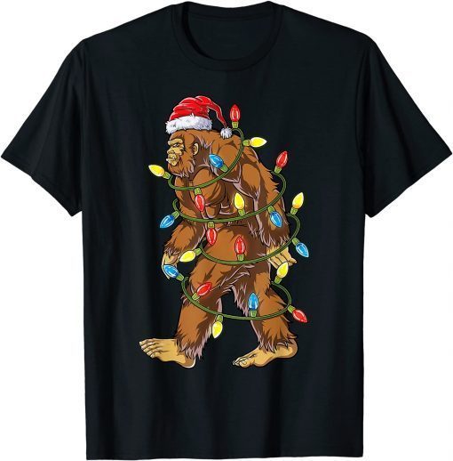 Bigfoot Santa Christmas Tree Lights Xmas Sasquatch T-Shirt